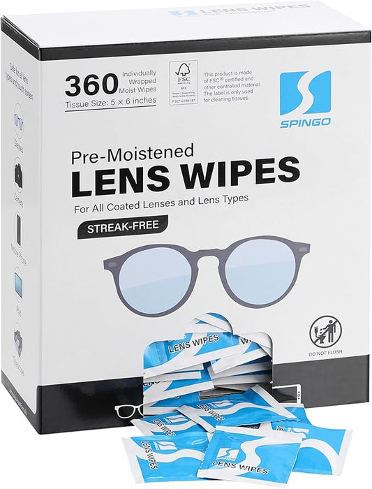 Lens Wipes for Eyeglasses, Pre-moistened Individually Wrapped Glasses Cleaner Wipes, Lens Cleaner Wipes for Sunglasses, Camera Lens, Goggles and Other Optical Lenses. (360 Count)