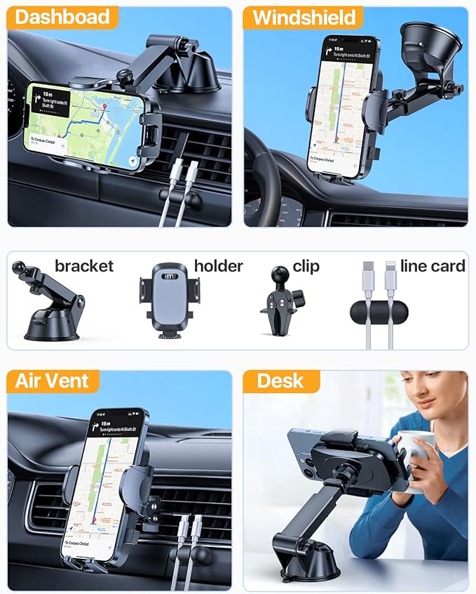 【98+LBS Strongest Suction & Military-Grade】2025 Ultimate Car Phone Mount【Patent & Safety Certs】 Cell Phone Holder Truck Stand for Dashboard Windshield Vent for iPhone 17 Pro Max Samsung (Dark Blue)