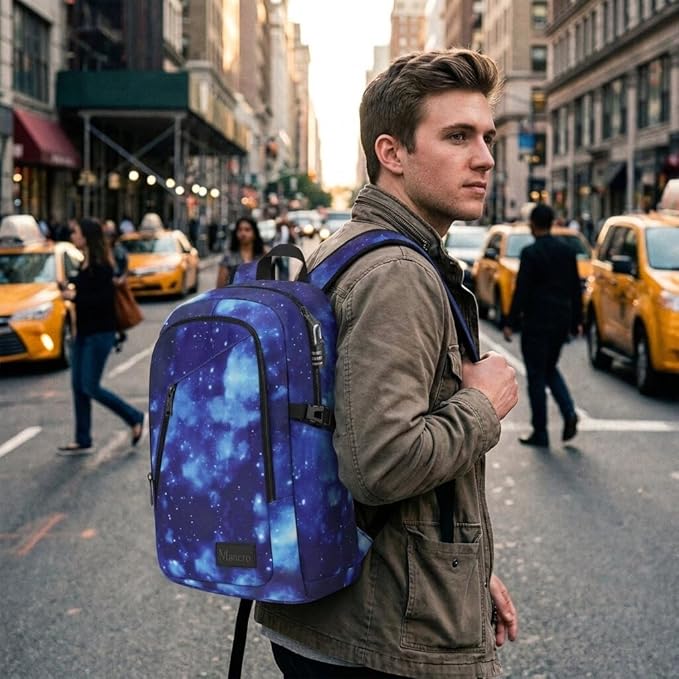 Mancro Travel Backpack for Men Women, Anti Theft Laptop Backpack, 15.6 in Laptop Backpack for Travel Lightweight Bags, Galaxy