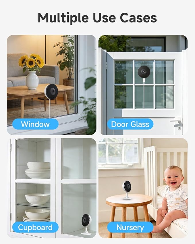 Noorio 2K 4MP Window Camera, 2.4GHz & 5GHz WiFi Indoor Cameras for Home Security with AI Person & Motion Detection, Blacklight Full Color Night Vision, 2-Way Audio, 24/7 Recording, Alexa, Easy Install