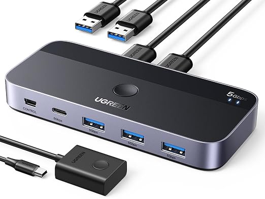 UGREEN USB 3.0 Switch 2 Computers Sharing USB C & A Devices, 4 Port USB Switcher Sharing Keyboard and Mouse, Printer/Scanner USB Switch Hub for Two Computers with 2 USB3.0 Cables and Controller - Image 6