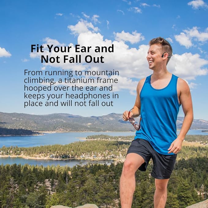 SA04 Black Bone Conduction Headphones Lightweight Open-Ear Wireless Bluetooth Sport Headphones with Microphones, Sweatproof Waterproof Wireless Earphones for Running, Gym, Hiking, Cycling
