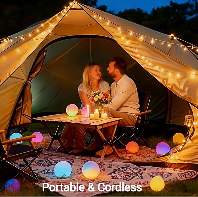 LOFTEK LED Ball Light, Multi-Color Rechargeable Night Lights, 3-inch RGB Ball Mood Lighting, Waterproof Ambient Lighting Lamp for Home Bedroom Patio Pool Decorative Lighting, Xmas Gift, 4 Pack