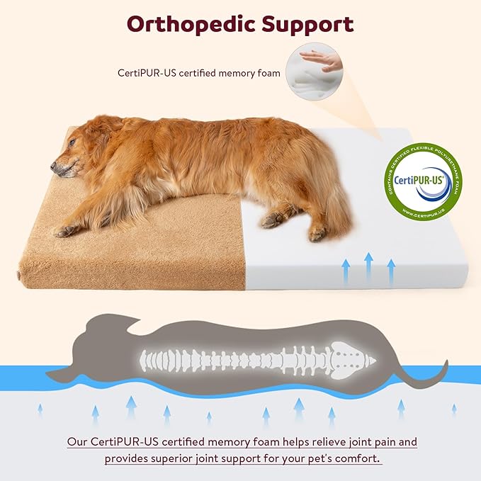 Self-Warming Orthopedic Dog Beds Large Sized Dogs - Memory Foam for Joint Pain & Arthritis, Big Dog Couch w/Washable Removable Cover & Waterproof Liner, Pet Bed w/Raised Bolster & Non-Slip Base