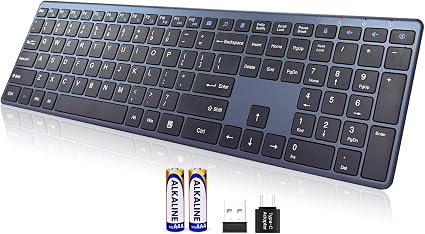 Wireless Keyboard-2.4G USB-A/Type-C Ultra Slim Quiet Full Size PC Computer Keyboard,19 Multimedia Key,Number Pad,Plug&Play,Lag-Free Ergo,Long Battery life for Tablet,Laptop,Smart TV,MAC,Windows,QWERTY