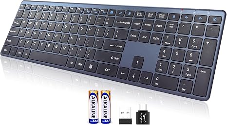 Wireless Keyboard-2.4G USB-A/Type-C Ultra Slim Quiet Full Size PC Computer Keyboard,19 Multimedia Key,Number Pad,Plug&Play,Lag-Free Ergo,Long Battery life for Tablet,Laptop,Smart TV,MAC,Windows,QWERTY