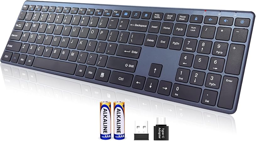 Wireless Keyboard-2.4G USB-A/Type-C Ultra Slim Quiet Full Size PC Computer Keyboard,19 Multimedia Key,Number Pad,Plug&Play,Lag-Free Ergo,Long Battery life for Tablet,Laptop,Smart TV,MAC,Windows,QWERTY