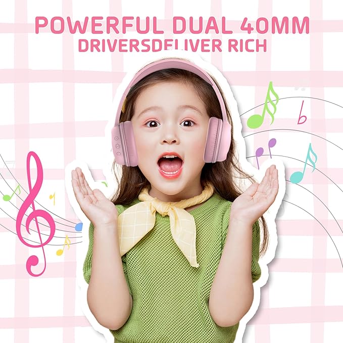 Kids Bluetooth Headphones,Kids Headphones Wireless with 85dB Volume Limiter, 30H Playtime, Adjustable Headband,Over-Ear Headphone for Kid School Online Class Travel