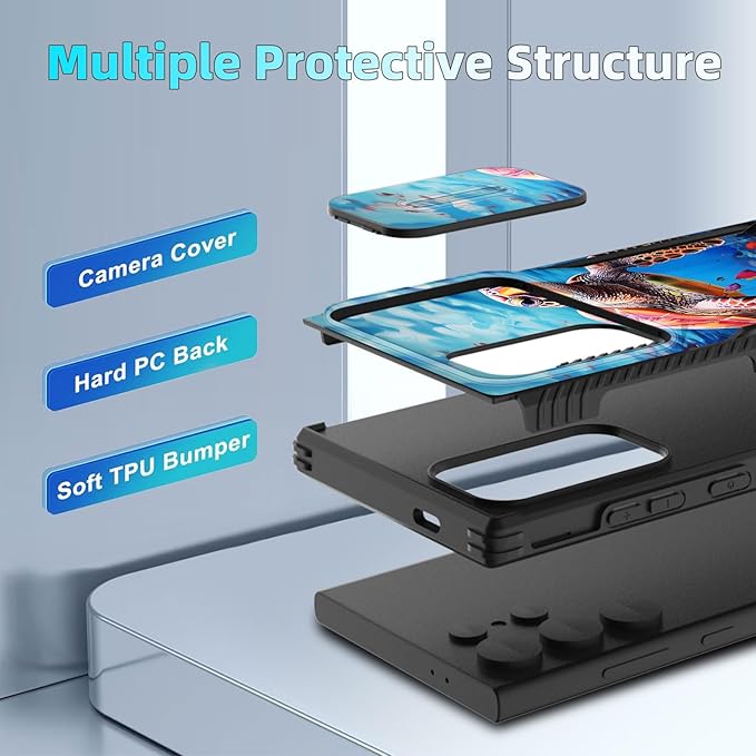 for Galaxy S26 Ultra Case Built in Slide Camera Lens Cover,Heavy Duty Shockproof Protection Dual Layer Case for Samsung Galaxy S26 Ultra 6.9" 2026,Sea Turtle Swimming Underwater