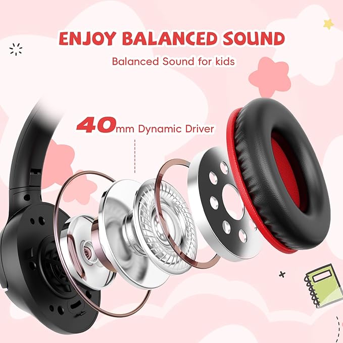 Kids Headphones Wired with USB C Plug, 85/94 dB Volume Limit Foldable USB Type C Headphones for Kids Boys Girls, Plug in Headphones Corded Over Ear Wired Headphones for School/Tablet/Travel, Black Red