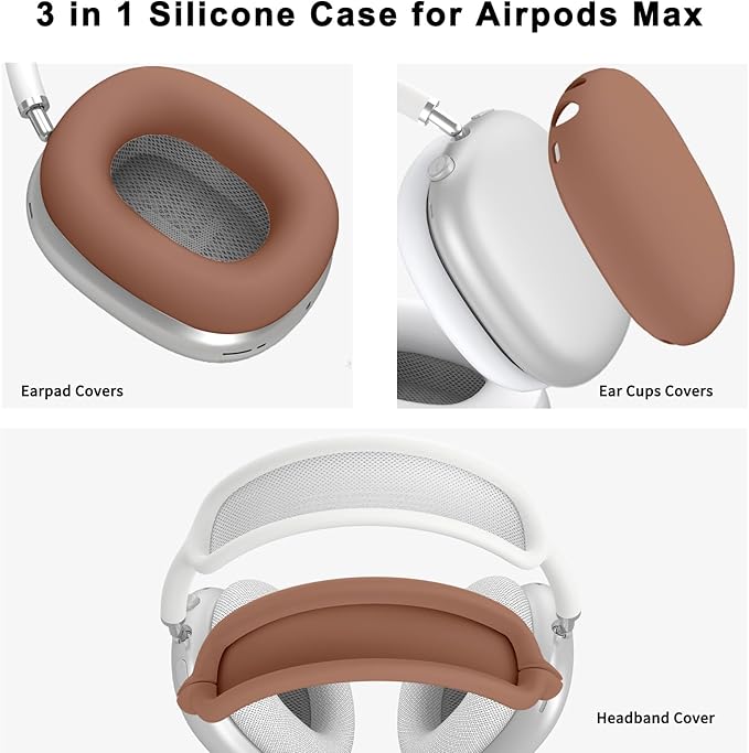 Silicone Case Cover for AirPods Max, Ear Pad Case Cover/Ear Cups Cover/Headband Cover for AirPods Max Headphones, Accessories Soft Silicone Protector for Apple AirPod Max New USB-C (2024) (Dune)