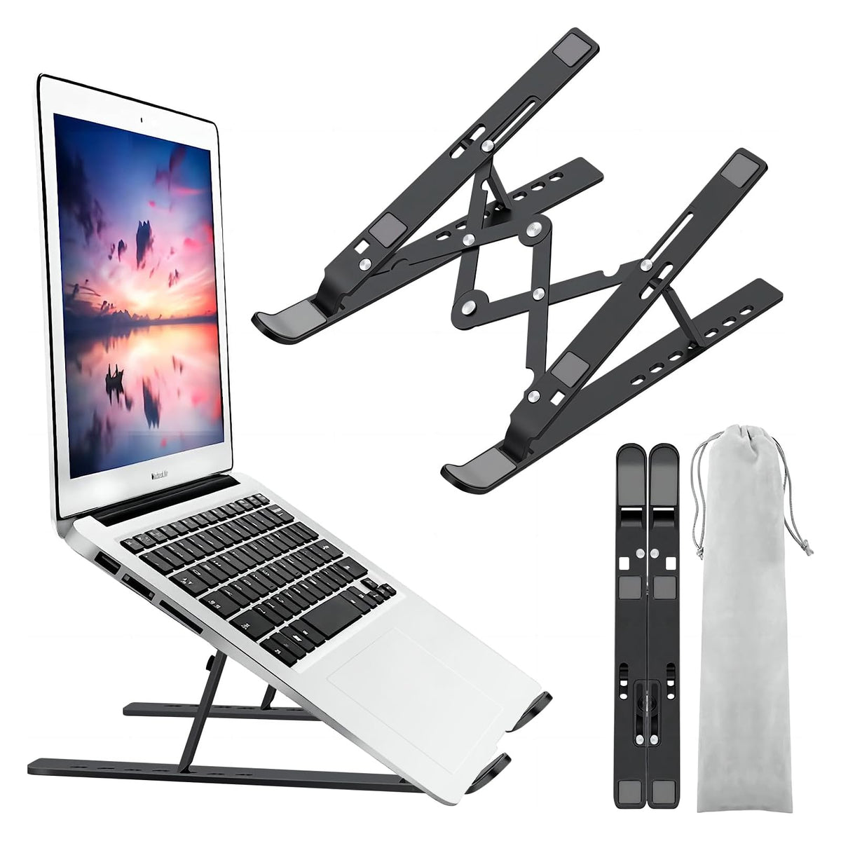 Leeboom Laptop Stand for Desk, Adjustable Foldable Aluminum Riser, Black