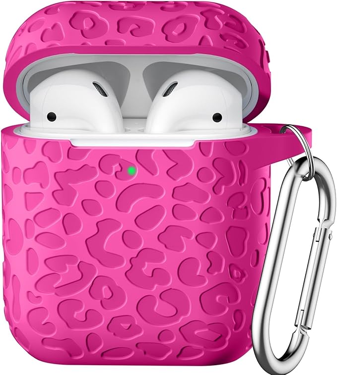 for Airpod Case & 2nd Generation Case Leropard Engraved Skin Cover Compatible with Apple AirPods 2nd/1st Charging Cute Soft Silicone Full Protective, Front LED Visible,Rose Pink