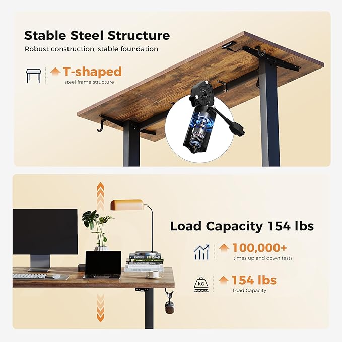 Height Adjustable Electric Standing Desk, 48 x 24 Inches Stand Up Desk, Ergonomic Raising Computer Table with Memory Preset Button, Two-Piece Desktop, Rustic Brown