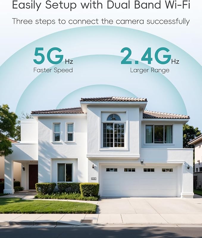 ZUMIMALL Security Camera Wireless Outdoor 3MP HD Black, 2.4G/5G WiFi, 24/7 Recording Wired Power | Auto Tracking, Motion & Noise Detection, Color Night Vision, 2-Way Audio | Alexa, Google