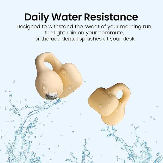 Clip On Earbuds,Open Ear Headphones Mini Bone Conduction Headphones IPX6 Waterproof Bluetooth Earbuds, Bluetooth 5.4 Ear Clip Earphones for Running Walking, Workout - Beige