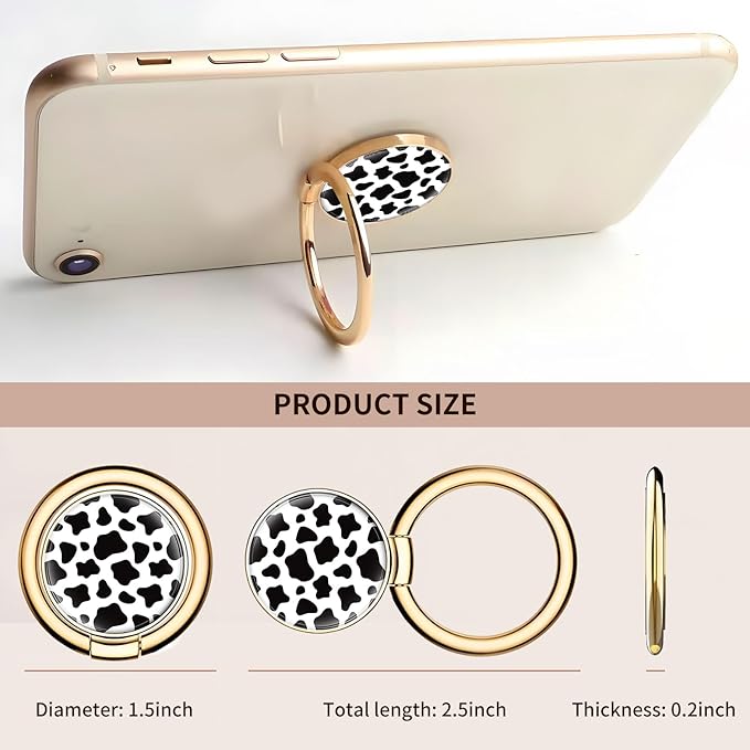 Cell Phone Ring Holder, Cute Metal Phone Grip Stand Finger Ring Kickstand, Flexible 360°Rotation Phone Tablet Case Accessories Compatible with Most Phones Black White Cowhide