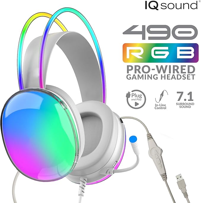 Supersonic IQ Sound IQ-490RGB Pro-Wired Gaming Headset, 7.1 Surround Sound, RGB Lighting, Hi-Fi Speaker, Comfortable Fit, 360° Rotating Microphone, Universal Compatibility PC, Laptop and Mobile