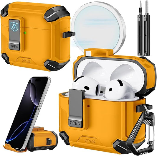 Inesore Compatible with AirPods 4th Case with Phone Stand & Cleaning Kit,Compatible with Magsafe,Magnetic Automatic Lock for Airpods 4 with Active Noise Cancellation Charging Cover (2024)