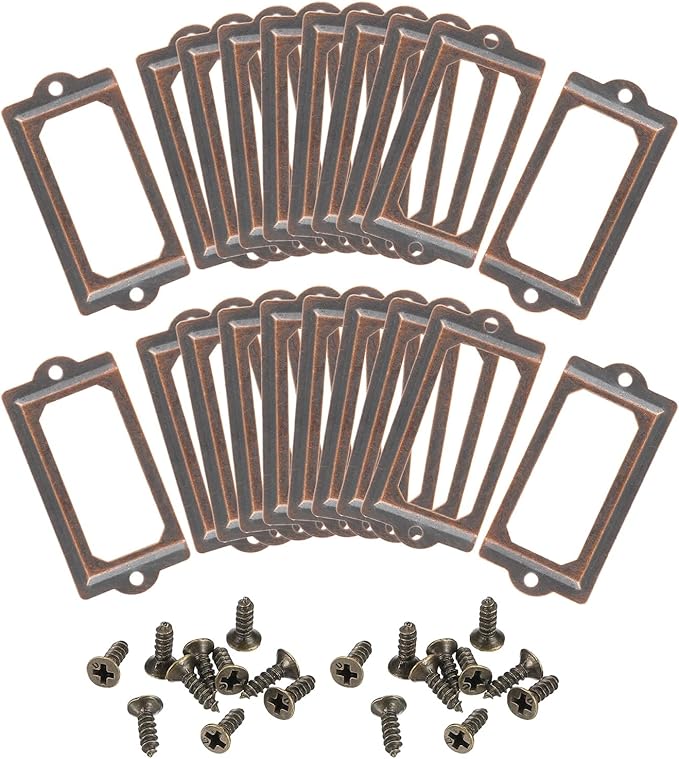 uxcell Metal Label Holders, 70x33mm 60pcs File Name Card Tag Label Holder Frame for Office Library Drawer Cabinet Shelves, Copper Tone