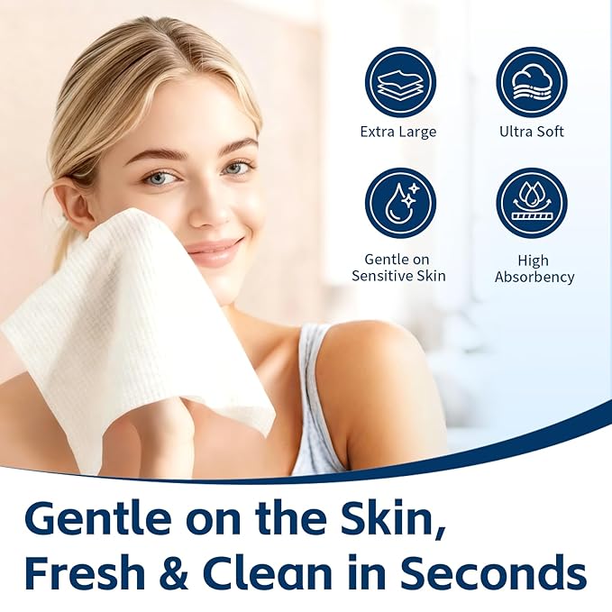 Towels XL, 100% Biobased Face Towel, Disposable Face Towelette, Thick Face Towel for Sensitive Skin, Makeup Remover Dry Wipes, Ultra Soft, 1 Pack, 50 Ct