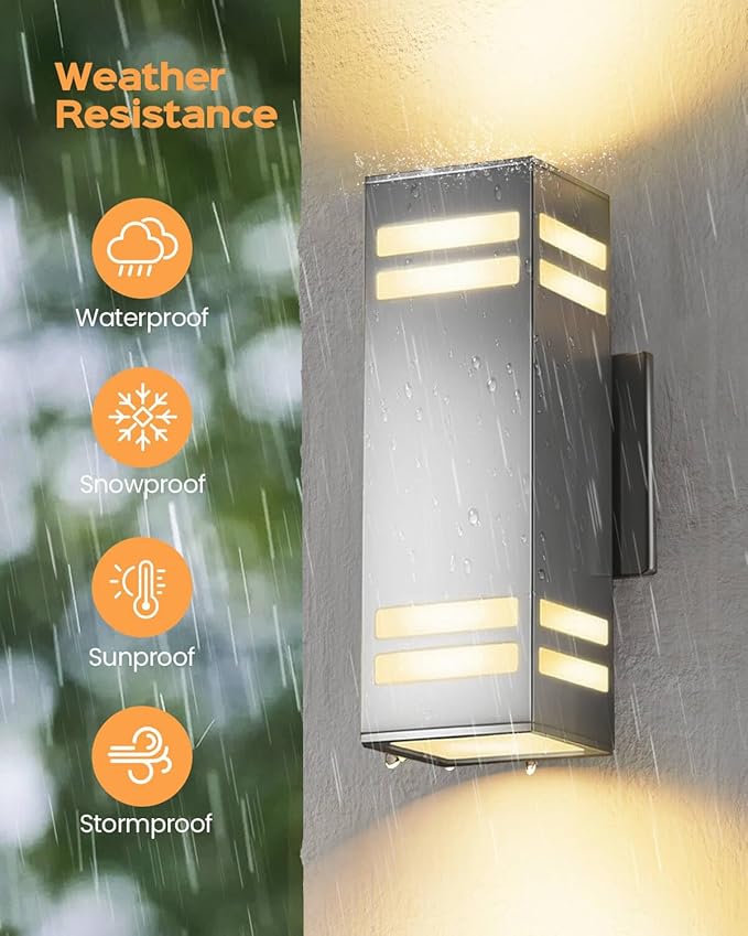 SHIMR Dusk to Dawn Outdoor Wall Light, Up Down Stainless Steel Exterior Wall Sconce with Photocell Sensor, 3000K Warm LED Bulbs Included, Waterproof Modern Outdoor Lights for House Garage Porch Patio