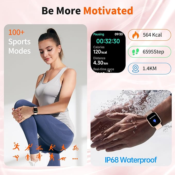 2026 Upgraded Smart Watch with Voice Assistant【1.83" HD Touchscreen】【BT5.3 Call, 100+ Sports Modes & IP68 Waterproof】 Fitness Tracker 24/7 Heart & Sleep Monitor for Android iOS Men Women
