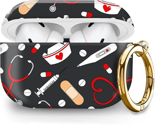 Cute Hard Case Compatible with AirPods Pro 2nd/1st Generation, Protective Cover with Golden Keychain, Fits 2023/2022/2019 Models, for Women, Girls, and Men(Cute Nurse Doctor)