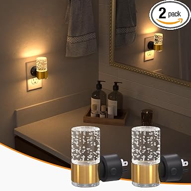 NIORSUN Night Light Plug into Wall, Dimmable Nights Lights with 3 CCT & 5 Brightness Levels, Slim Acrylic Plug in Night Light, Auto Dusk to Dawn Sensor for Stairs, Hallway, Bathroom(2 Pack, Gold)