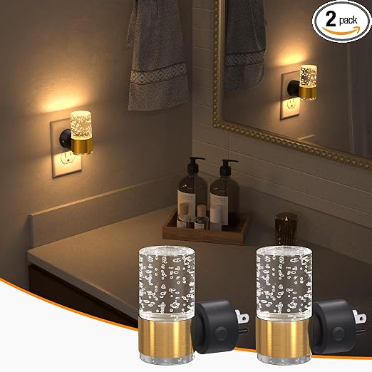 NIORSUN Night Light Plug into Wall, Dimmable Nights Lights with 3 CCT & 5 Brightness Levels, Slim Acrylic Plug in Night Light, Auto Dusk to Dawn Sensor for Stairs, Hallway, Bathroom(2 Pack, Gold)