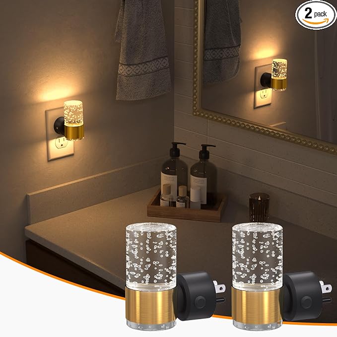 NIORSUN Night Light Plug into Wall, Dimmable Nights Lights with 3 CCT & 5 Brightness Levels, Slim Acrylic Plug in Night Light, Auto Dusk to Dawn Sensor for Stairs, Hallway, Bathroom(2 Pack, Gold)