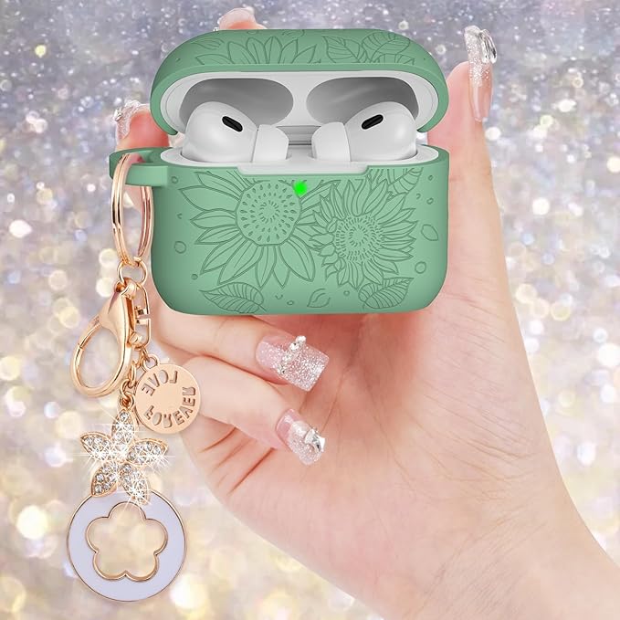 Case for Airpods Pro 1st 2nd Generation - VISOOM Airpods Pro 1/2 Cases Cover Women Silicone iPod Pro 2 Earbuds Wireless Charging Case Girl Bling Keychain for Apple Airpod Gen Pro 2
