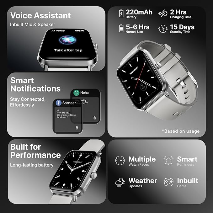 Fire-Boltt Ninja Call Pro Plus 46.48mm (1.83 inch) Smart Watch with Bluetooth Calling, AI Voice Assistance, 120 Sports Modes IP67 Rating, 240 * 280 Pixel High Resolution (Grey)