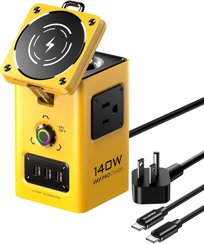 PISEN 8-in-1 Mag-Safe Charger Stand - 140W Charging Station for Multiple Devices Mag-Safe Stand Magnetic Qi2 Wireless Charger for iPhone 17/16/15/14/13/12, Magnetic Charger for Apple Watch (Yellow) - Image 8