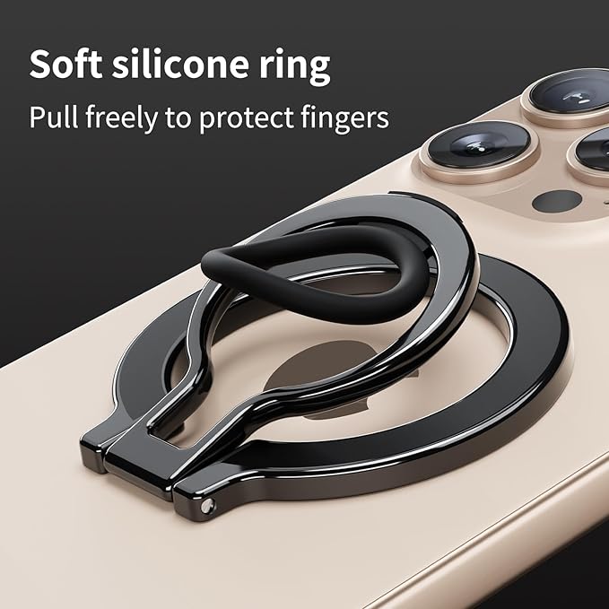 2 in 1 Magnetic Phone Grip Compatible with Magsafe,Phone Holder,Wireless Charging Compatible,for iPhone 16 15 14 13 12 Pro Max and Other Phone (Black)