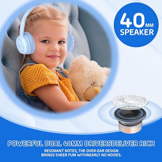 Kids Bluetooth Headphones,Kids Wireless Headphone with 85dBVolume Limiter, 30H Playtime, Adjustable Headband,Over-Ear Headphones for Kid School Online Class Travel