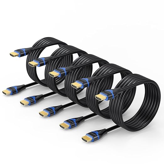 4K HDMI Cable 8FT 5-Pack, HDMI to HDMI Cable 8 Foot High Speed HDMI 2.0 Cord 4K 60Hz, 2K 1440P, 1080P, HDR, HDCP 2.2, ARC, 3D Compatible for Laptop, Monitor, HDTV, PC, PS5/PS4/PS3, Blu-ray and More