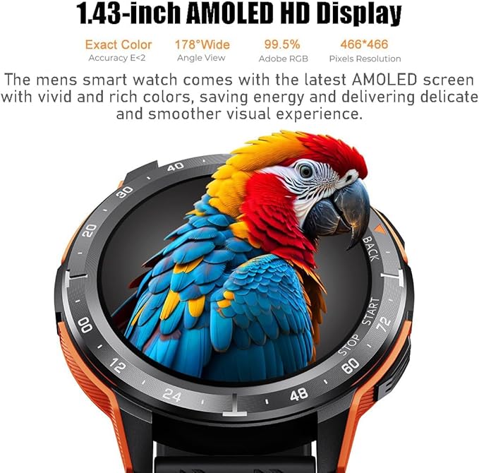 VIRAN Military Smart Watches for Men, 5ATM Waterproof Rugged Smart Watch with Bluetooth Call (Answer/Dial Call), Outdoor Fitness Tracker Watch with 100+ Sport Modes for Android and iOS (Orange)