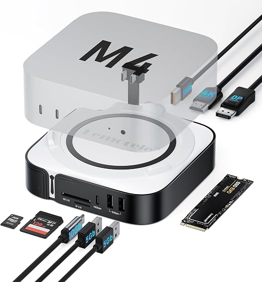 Lemorele 9-in-1 Mac mini M4 Dock, Dual 4K@60Hz HDMI 2.0 & DP 1.4