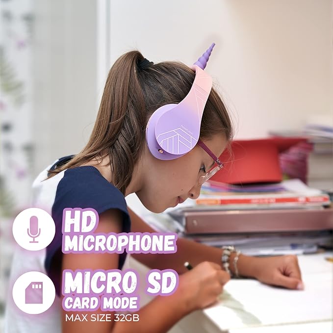 PowerLocus Kids Headphones Over-Ear, Bluetooth Wireless Headphones for Kids,with Microphone, Safe 85DB Volume Limited, Foldable with Carry Case, Audio Cable, Micro SD mode for Online Classes,PC,Phones