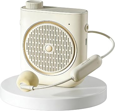 Voice Amplifier with Wireless Microphone Headset, Voice Amplifier Wireless Microphone for Teachers, Mini PA System Speaker, Portable Voice Amplifier for Classroom, Speech,Tour Guide (Cream)