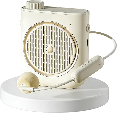 Voice Amplifier with Wireless Microphone Headset, Voice Amplifier Wireless Microphone for Teachers, Mini PA System Speaker, Portable Voice Amplifier for Classroom, Speech,Tour Guide (Cream)