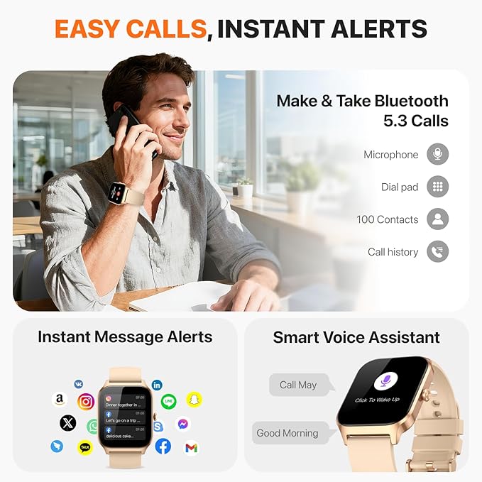 Smart Watch for Women Men,(Answer/Make Call) 1.83'' HD Fitness Activity Tracker Smartwatch for Android iPhone iOS Compatible,IP68 Waterproof Step Counter with Sleep Monitor (Modern, Gold, 1.83)