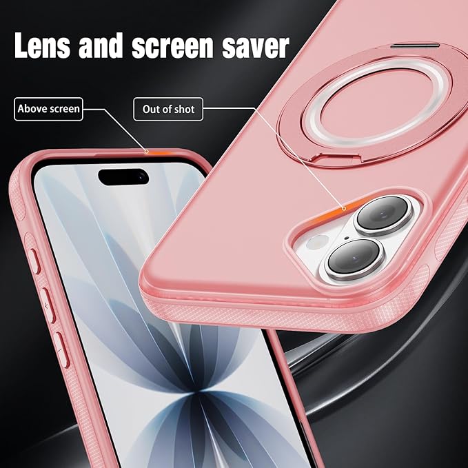 for iPhone 17 Case [Compatible with Magsafe] [15 FT Military Grade Drop Protection] with Screen Protector & Lens Protector,Shockproof Kickstand Phone Case for iPhone 17 (Pink)