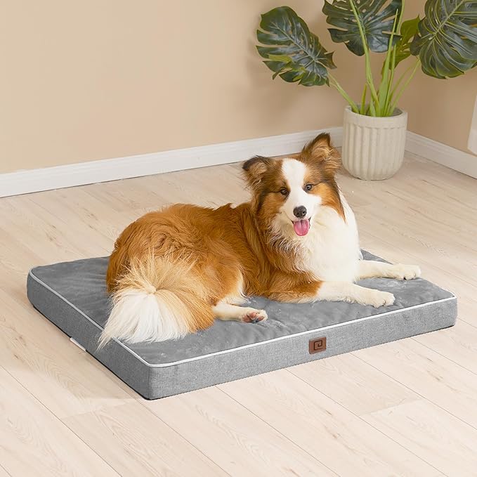 EHEYCIGA Memory Foam Dog Bed Orthopedic 41"x27"，Waterproof Pet Bed for XLarged Dogs ，Washable Pet Mat with Removable Cover, Grey