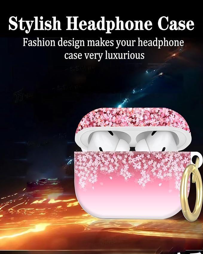Compatible with AirPod Pro 2nd/1st Generation Case Cover with Key Chain,Full Protective Shockproof Wireless Headphone Case for Airpod Pro 2023/2022/2019(Cherry Blossom)