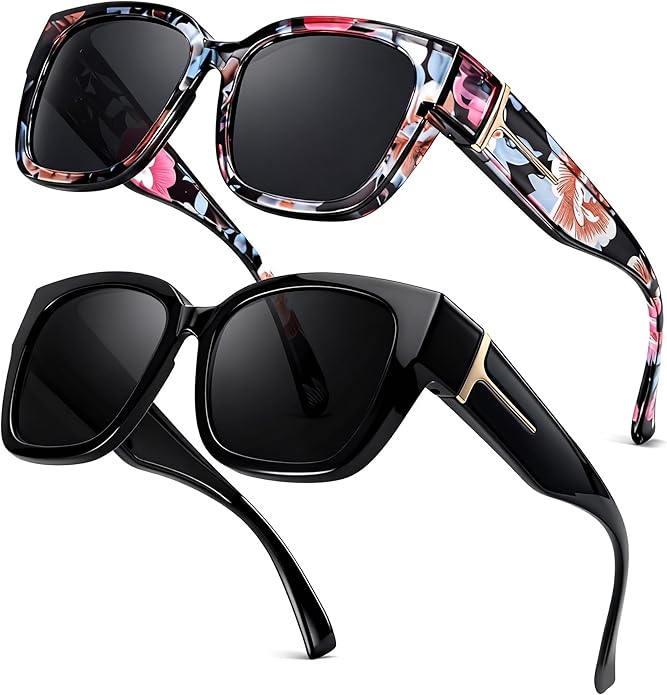 LVIOE 2 Pack Polarized Fit Over Sunglasses for Women Men Oversized Square Over Glasses Sunglasses with UV Protection LS7511