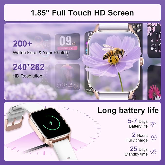 Smart Watches for Women,1.85" Fitness Tracker Watch Answer/Make Call,IP68 Waterproof Fitness Watch with Sleep/Step/Heart Rate/SpO2 Monitor, 120+ Sport Modes Smartwatch for Android iOS