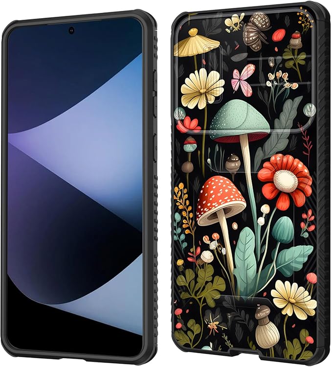 for Galaxy S25 Edge Case Built in Slide Camera Lens Cover,Heavy Duty Shockproof Protection Dual Layer Case for Samsung Galaxy S25 Edge 2025,Mushroom Forest