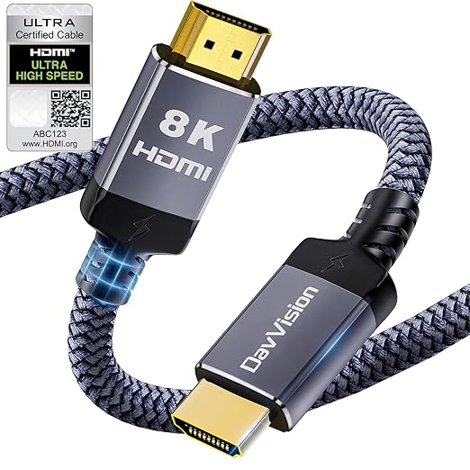 10K 8K HDMI Cable 25FT Long, Certified Ultra High Speed HDMI 2.1 Cable Braided-8K@60Hz,4K@120Hz,eARC,48Gbps,HDCP 2.2 & 2.3,HDR 10,Compatible with PS5/Xbox/TV/RTX 4090/Monitor